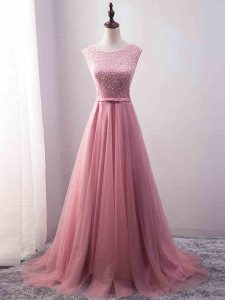 Sleeveless Beading and Belt Zipper with Pink Brush Train