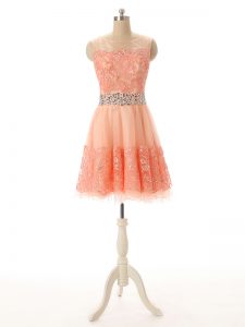 Excellent Scoop Sleeveless Tulle Prom Gown Beading and Lace and Appliques Zipper
