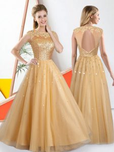 Sleeveless Backless Floor Length Beading and Lace Court Dresses for Sweet 16