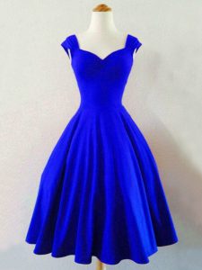Super Royal Blue Sleeveless Knee Length Ruching Lace Up Quinceanera Dama Dress