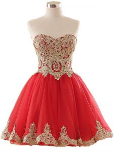 Sweet Mini Length Red Dress for Prom Sweetheart Sleeveless Lace Up
