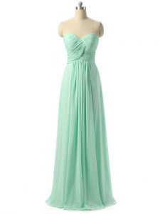 Exceptional Apple Green Empire Ruching Quinceanera Dama Dress Lace Up Chiffon Sleeveless Floor Length