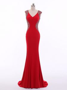 Charming Red Column/Sheath Beading Prom Party Dress Zipper Chiffon Sleeveless