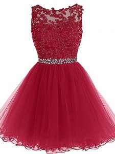 Fancy Burgundy Sleeveless Tulle Zipper Prom Party Dress for Prom and Party and Sweet 16
