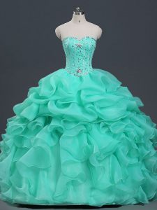 Apple Green Lace Up Sweet 16 Quinceanera Dress Beading and Ruffles and Pick Ups Sleeveless Floor Length