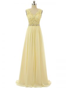 Sleeveless Zipper Floor Length Beading and Lace and Appliques Prom Evening Gown