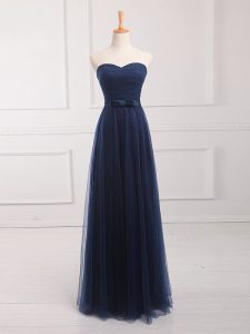Sweetheart Sleeveless Lace Up Damas Dress Navy Blue Tulle and Lace