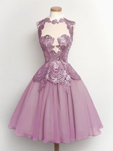 Colorful Lilac Chiffon Lace Up Vestidos de Damas Sleeveless Knee Length Lace