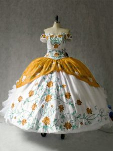 Free and Easy Multi-color Off The Shoulder Neckline Embroidery and Ruffles Vestidos de Quinceanera Cap Sleeves Lace Up