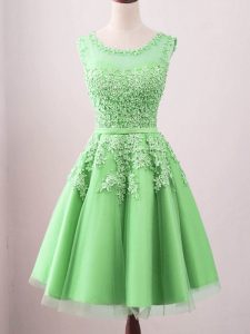 Deluxe Green Tulle Lace Up Vestidos de Damas Sleeveless Knee Length Lace