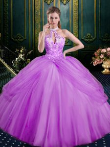 Halter Top Sleeveless Lace Up Sweet 16 Quinceanera Dress Lilac Tulle