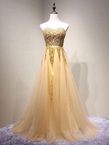 Clearance Champagne Sweetheart Lace Up Beading Prom Gown Sleeveless