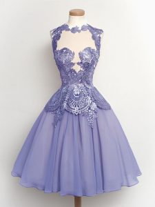 Cheap Lilac Lace Up Court Dresses for Sweet 16 Lace Sleeveless Knee Length