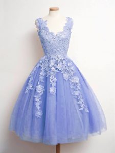 Custom Designed Lavender Sleeveless Knee Length Lace Lace Up Damas Dress