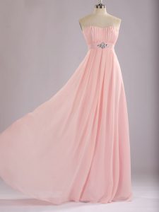 Custom Design Sweetheart Sleeveless Zipper Quinceanera Court of Honor Dress Baby Pink Chiffon