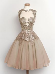 Custom Design Brown Sleeveless Chiffon Lace Up Quinceanera Court Dresses for Prom and Party and Wedding Party