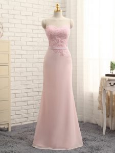Chic Sleeveless Floor Length Lace Zipper Damas Dress with Baby Pink