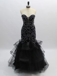 Modest Floor Length Black Homecoming Dress Sweetheart Sleeveless Zipper