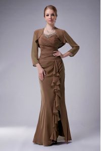 Sweet Straps Sleeveless Prom Party Dress Floor Length Beading Brown Chiffon