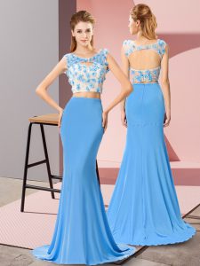 Sleeveless Brush Train Beading and Hand Made Flower Zipper Evening Dress