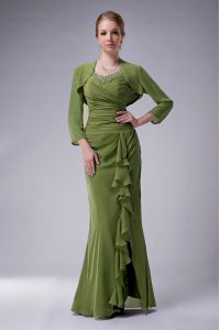 Olive Green Chiffon Zipper Straps Sleeveless Floor Length Prom Evening Gown Beading
