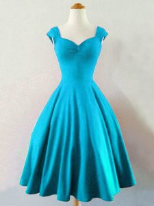 Baby Blue A-line Straps Sleeveless Taffeta Knee Length Lace Up Ruching Court Dresses for Sweet 16
