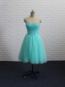 Wonderful Apple Green Sleeveless Beading Mini Length Dress for Prom