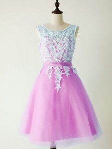 Noble Lilac Scoop Lace Up Lace Quinceanera Court Dresses Sleeveless