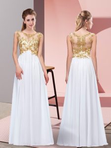 Sweet White Scoop Zipper Appliques Prom Dresses Sleeveless