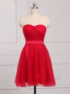 Red Sleeveless Ruching Mini Length Vestidos de Damas