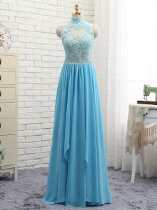 Baby Blue Sleeveless Appliques Floor Length Prom Dress