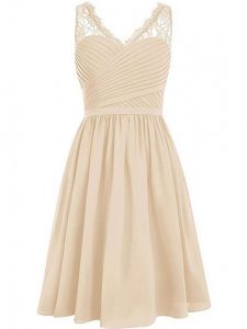 High Quality V-neck Sleeveless Side Zipper Quinceanera Court of Honor Dress Champagne Chiffon