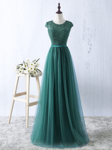 Dramatic Green Prom Evening Gown Prom and Party and Military Ball with Beading Scoop Sleeveless Zipper
