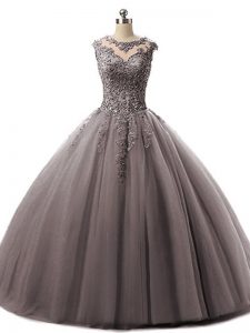 Trendy Scoop Sleeveless Tulle 15 Quinceanera Dress Beading and Lace Lace Up