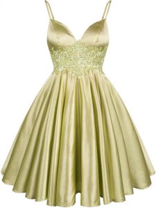 Olive Green Sleeveless Elastic Woven Satin Lace Up Quinceanera Dama Dress for Prom and Party and Wedding Party