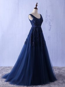 Sexy Tulle Sleeveless Floor Length Prom Dress and Appliques