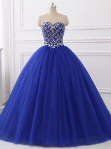 Edgy Royal Blue Sleeveless Beading Floor Length Sweet 16 Dresses