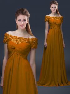Short Sleeves Appliques Lace Up Evening Dress