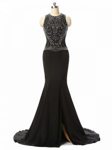 Elegant Black Chiffon Side Zipper Scoop Sleeveless Dress for Prom Brush Train Beading