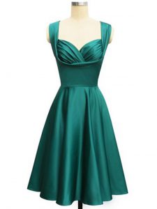 Discount Sleeveless Knee Length Ruching Lace Up Quinceanera Court of Honor Dress with Teal