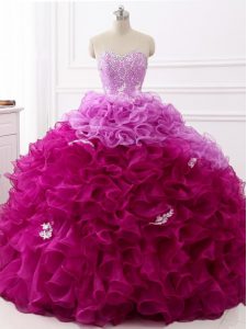 Multi-color Vestidos de Quinceanera Military Ball and Sweet 16 and Quinceanera with Beading and Appliques and Ruffles Sweetheart Sleeveless Brush Train Lace Up