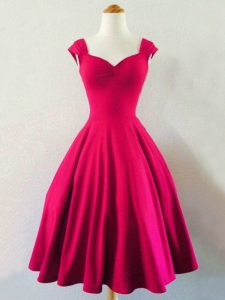 Hot Pink Court Dresses for Sweet 16 Prom and Party and Wedding Party with Ruching Straps Sleeveless Lace Up
