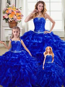 Exquisite Royal Blue Sleeveless Beading and Ruffles Floor Length Vestidos de Quinceanera