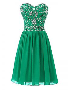 Green Zipper Prom Gown Beading Sleeveless Knee Length