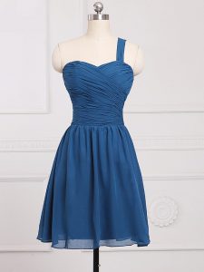 New Style Mini Length Blue Quinceanera Dama Dress One Shoulder Sleeveless Zipper