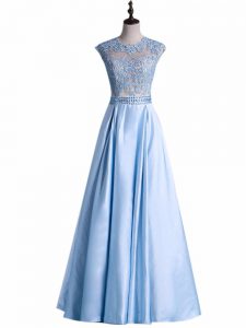 Floor Length Light Blue Prom Evening Gown Scoop Sleeveless Zipper