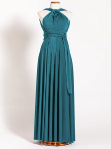 Empire Quinceanera Court of Honor Dress Teal Straps Chiffon Sleeveless Floor Length Backless
