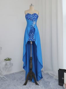 Exquisite Elastic Woven Satin Sweetheart Sleeveless Zipper Beading Evening Dress in Blue