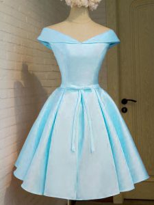 Charming Aqua Blue Off The Shoulder Neckline Belt Quinceanera Dama Dress Cap Sleeves Lace Up