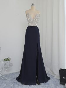 Fabulous Floor Length Black Prom Dress V-neck Sleeveless Backless
